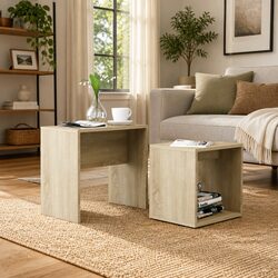 Coffee Table Set 2-Piece Nesting Tables Living Room Accent Furniture Brown Wood