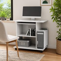 Computer Desk White 80x50x75cm Laptop Desktop Workstation Keyboard Shelf Castors
