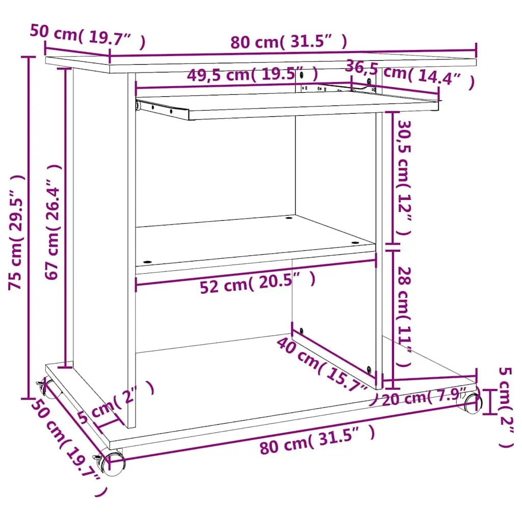 White Desk 80x50x75cm for Home Office