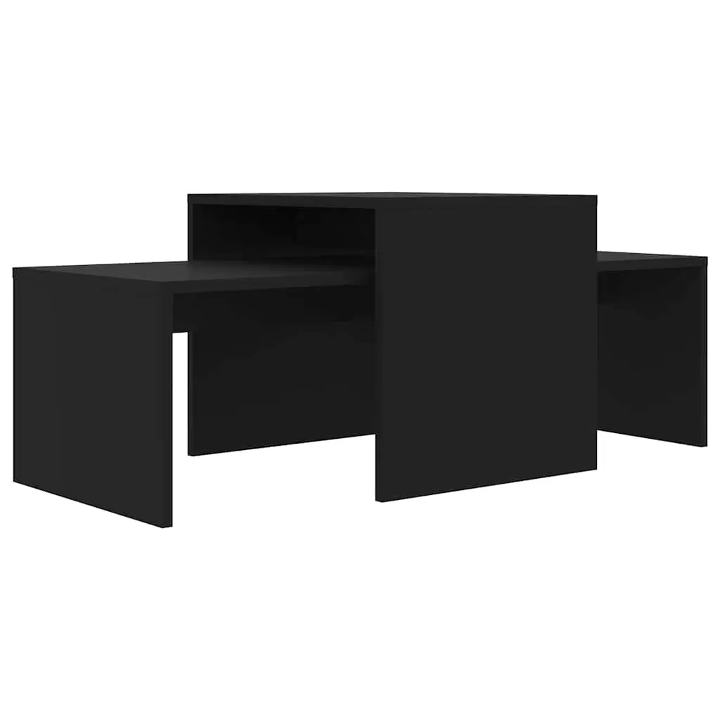 Nesting Side Tables Coffee Table Set Engineered Wood Black Home Use