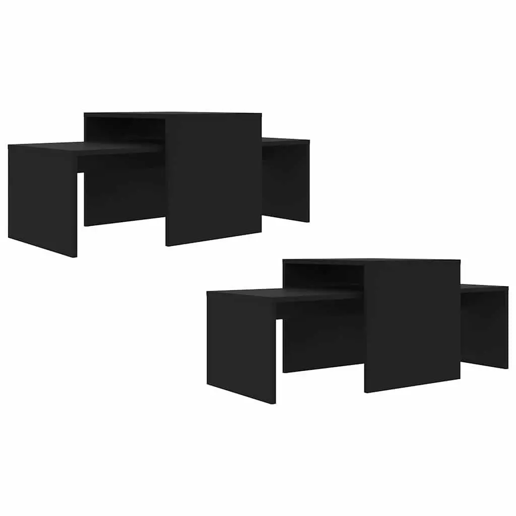 Nesting Side Tables Coffee Table Set Engineered Wood Black Home Use