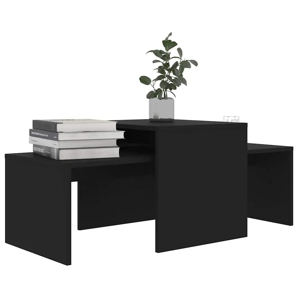 Nesting Side Tables Coffee Table Set Engineered Wood Black Home Use