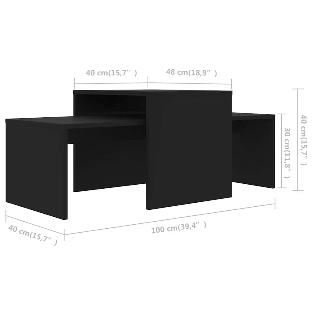 Nesting Side Tables Coffee Table Set Engineered Wood Black Home Use