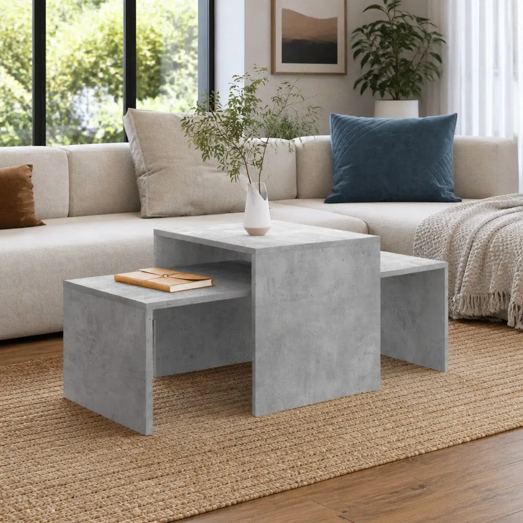 Nesting Coffee Table Set Engineered Wood Grey