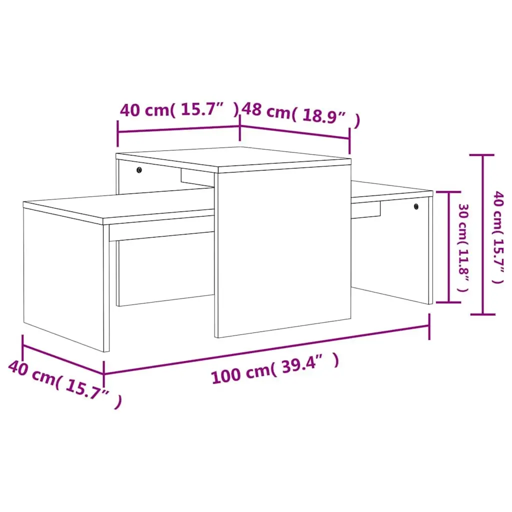 Nesting Coffee Table Set Engineered Wood Grey