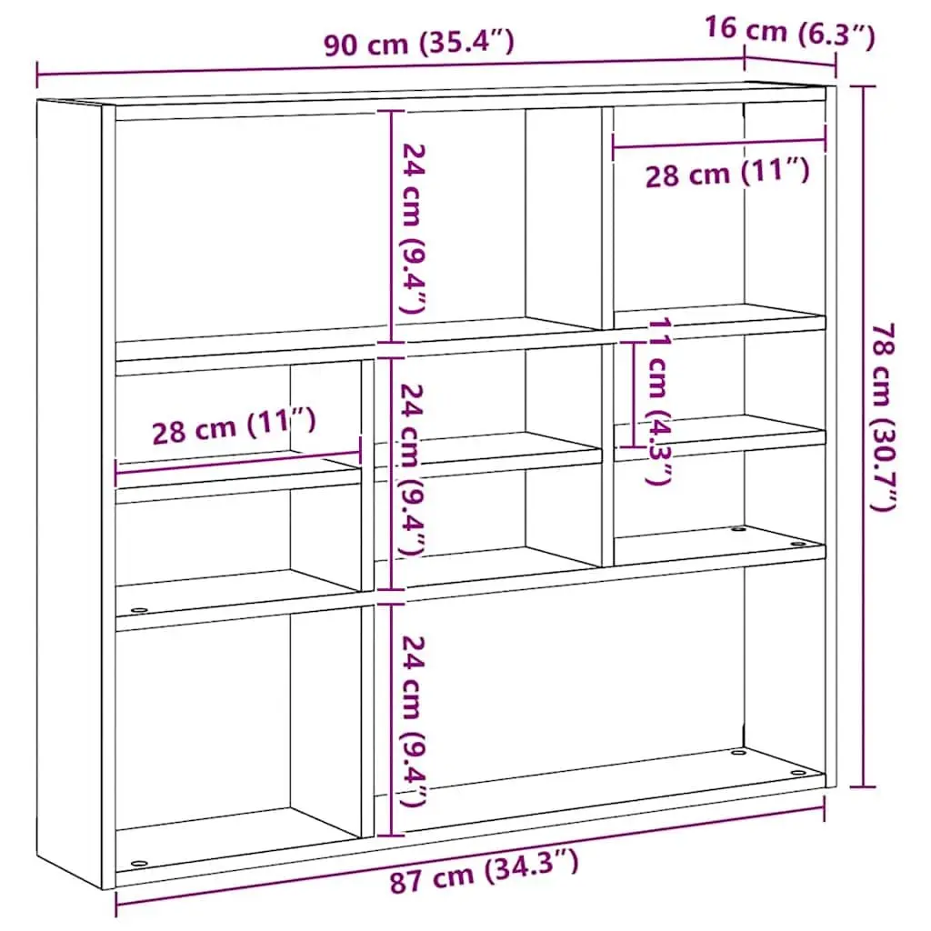 Wall Shelf Engineered Wood 90x16x78 cm White Open Compartments Display Organiser Storage Unit