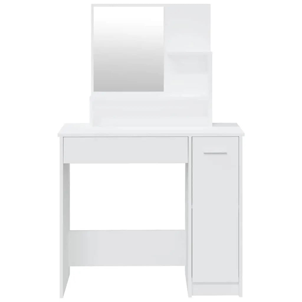 Dressing Table White Engineered Wood with Integrated Mirror Storage Drawer Open Shelves Bedroom Vanity 86.5x35x136cm