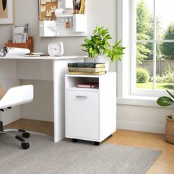 Functional White Side Cabinet with Wheels for Any Room