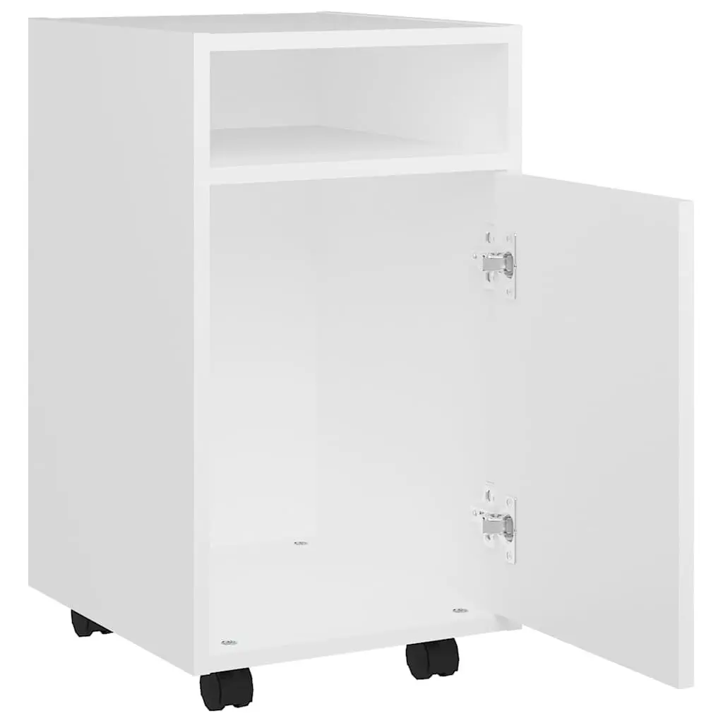 White Storage Cabinet with Wheels Engineered Wood Side Table Shelf Compartment