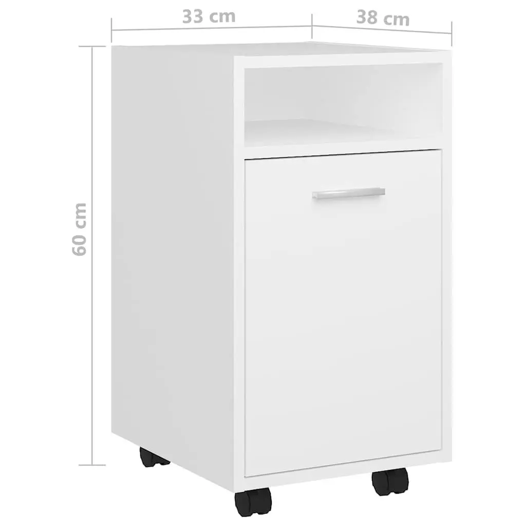 White Storage Cabinet with Wheels Engineered Wood Side Table Shelf Compartment