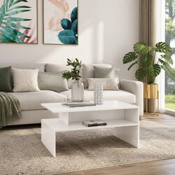 Coffee Table White Modern Living Room Storage Shelf Accent Furniture