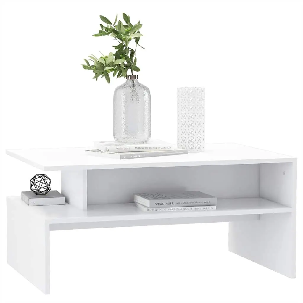Coffee Table Engineered Wood 90 x 60 x 42.5 cm White Modern Living Room Storage Shelf