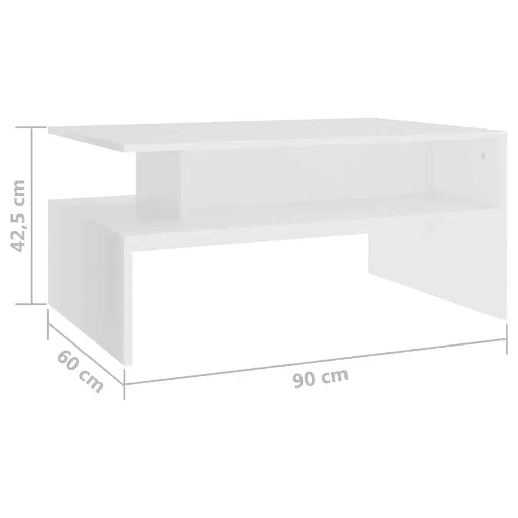 Coffee Table Engineered Wood 90 x 60 x 42.5 cm White Modern Living Room Storage Shelf