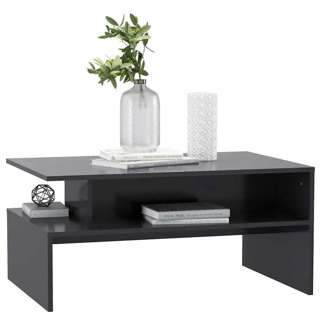 Coffee Table Engineered Wood 90x60 Grey Storage Shelf