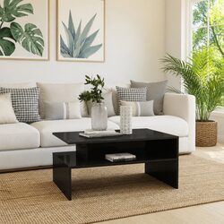 Coffee Table High Gloss Grey Storage Shelf Living Room Accent Furniture