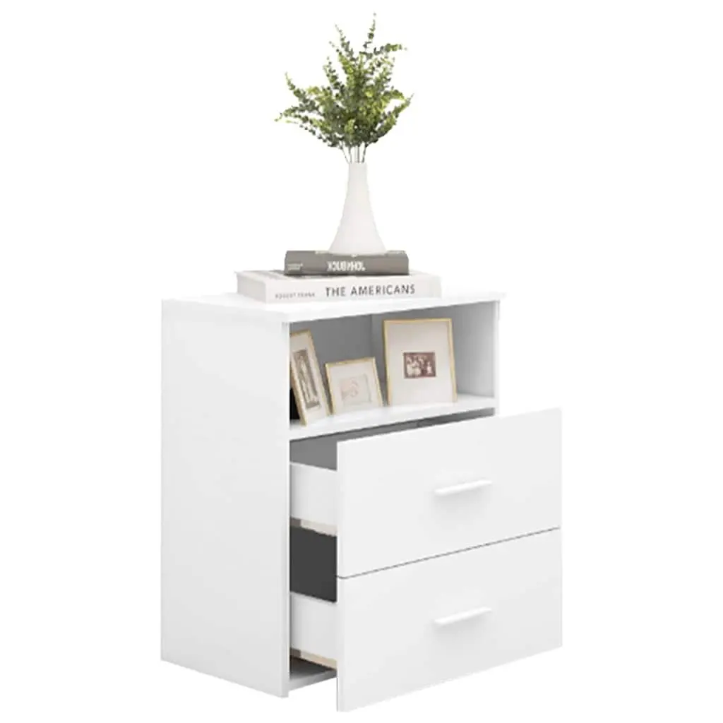 Nightstand Cabinet White Storage with Two Drawers and One Shelf 50x32x60cm