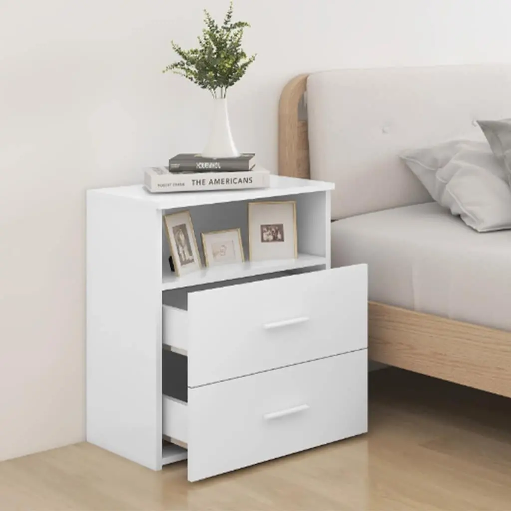 Nightstand Cabinet White Storage with Two Drawers and One Shelf 50x32x60cm