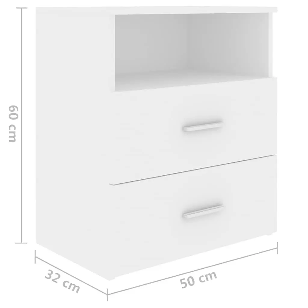 Nightstand Cabinet White Storage with Two Drawers and One Shelf 50x32x60cm