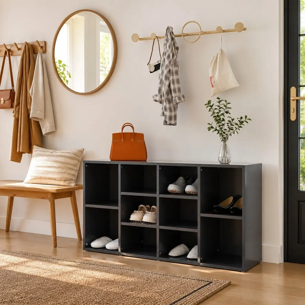Shoe Bench Storage Organiser Engineered Wood 103x30x55cm Grey