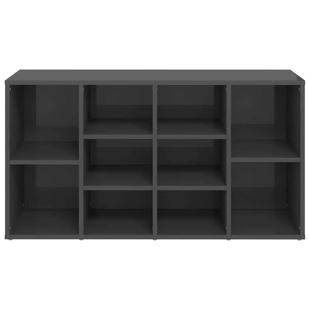 Shoe Organiser Cabinet High Gloss Grey Engineered Wood 10 Shelves Multifunctional Storage Bench