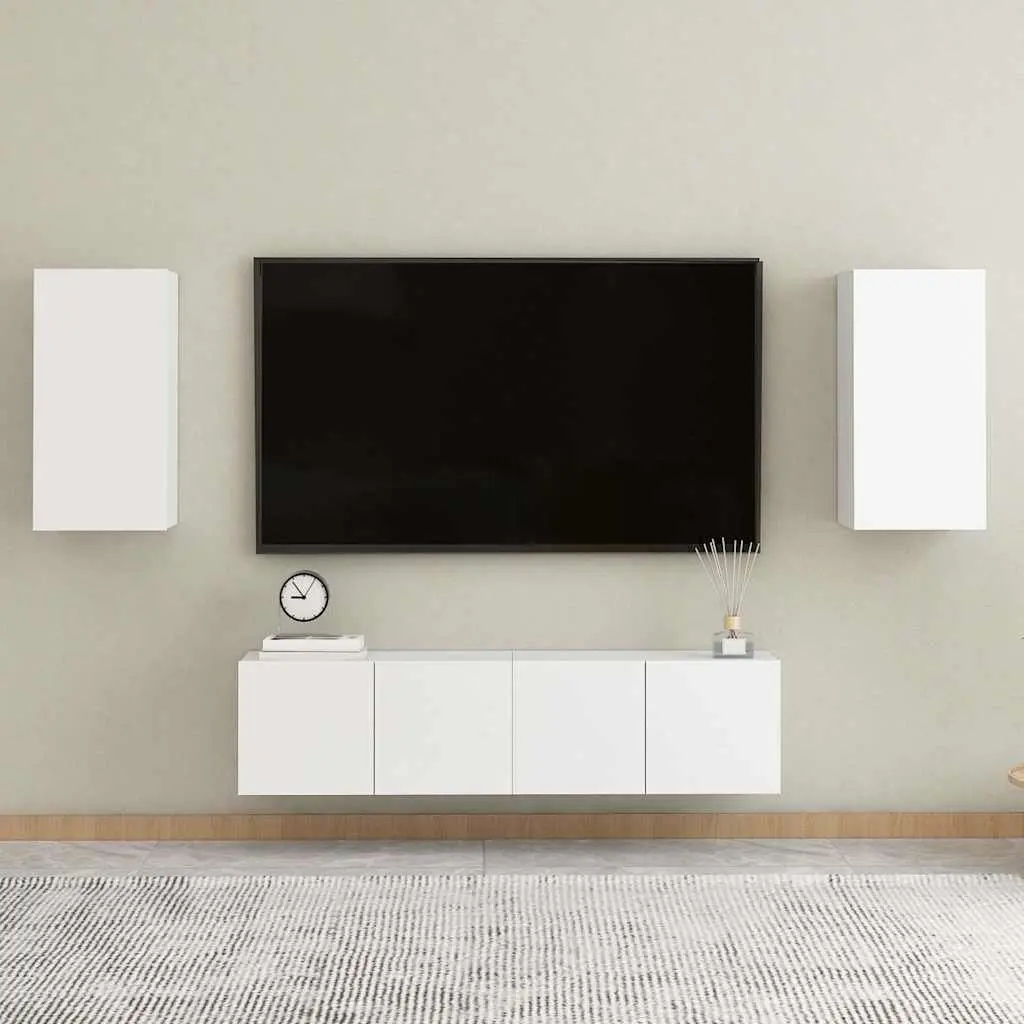 Wall-Mounted TV Cabinet Engineered Wood 30.5W x 30H x 60D cm White 2 Shelves Living Room Storage Display Unit