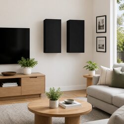 Wall-Mounted TV Cabinet Set 2 Pieces Black Storage Shelves Living Room Unit