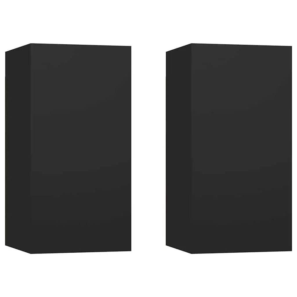 Wall-Mounted Storage Shelves Set Black Engineered Wood 30.5x30x60cm 2 Pieces