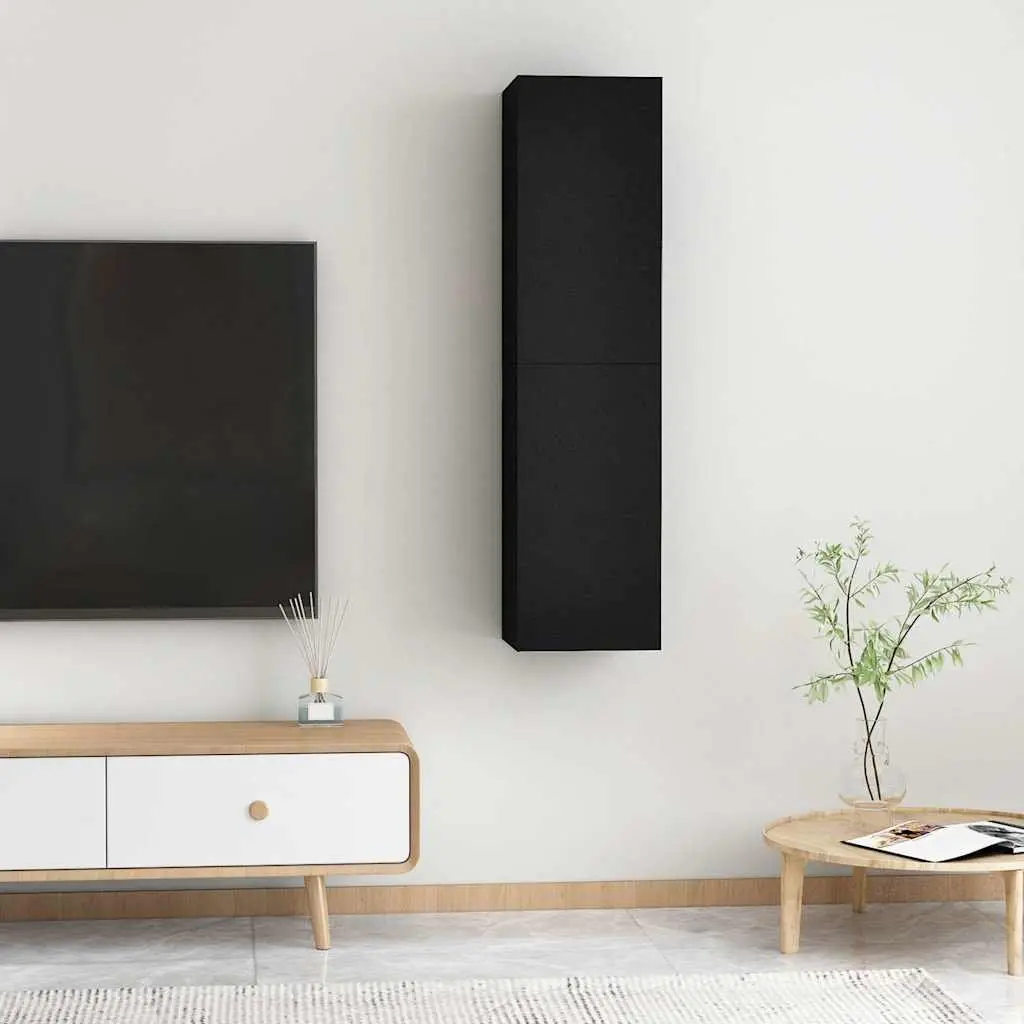 Wall-Mounted Storage Shelves Set Black Engineered Wood 30.5x30x60cm 2 Pieces