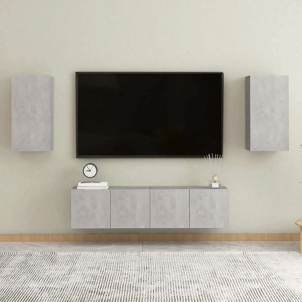 Wall-Mounted TV Cabinet Grey 2 Shelves Living Room Storage Unit Engineered Wood