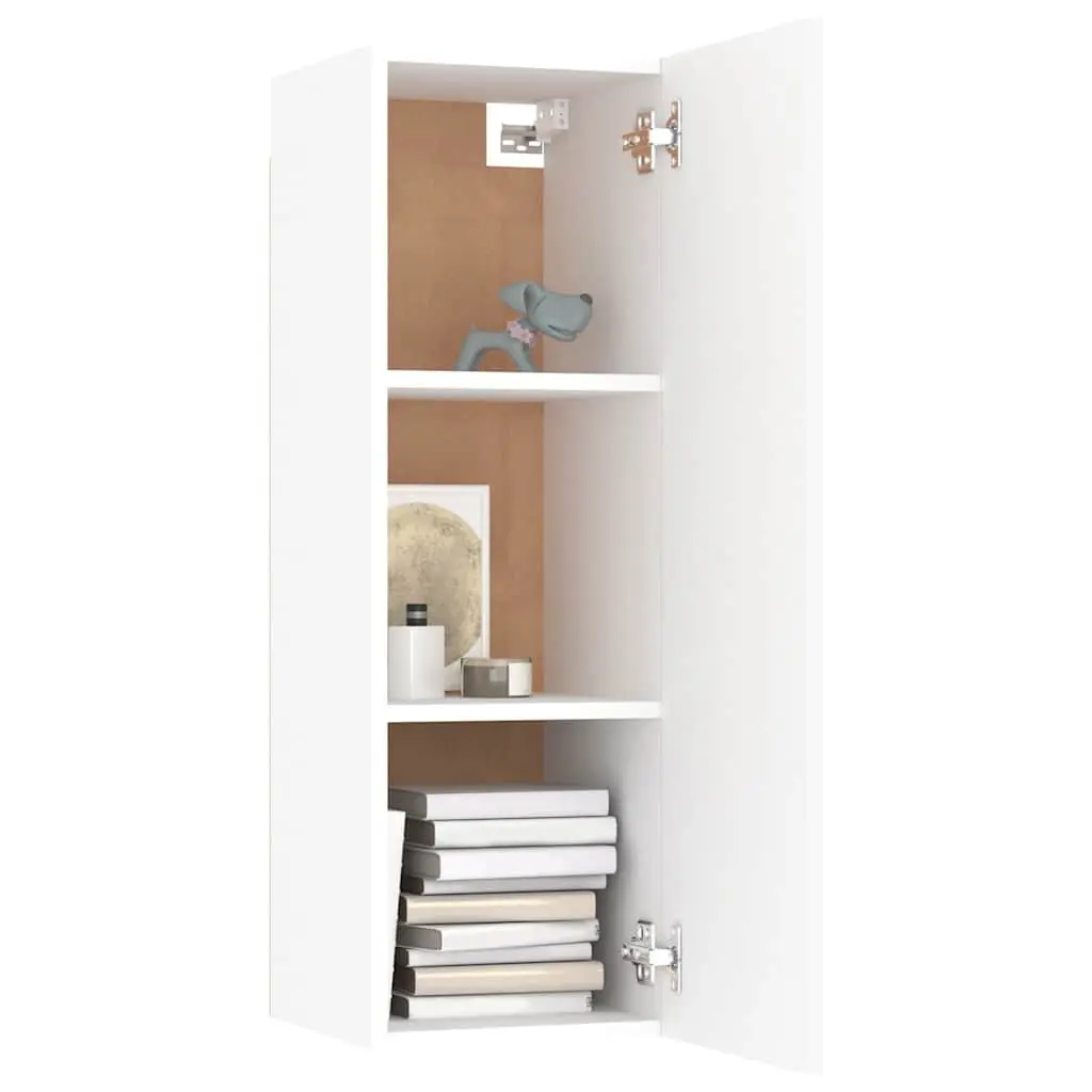 TV Cabinet White Wall-Mounted Living Room Storage Unit with 2 Shelves