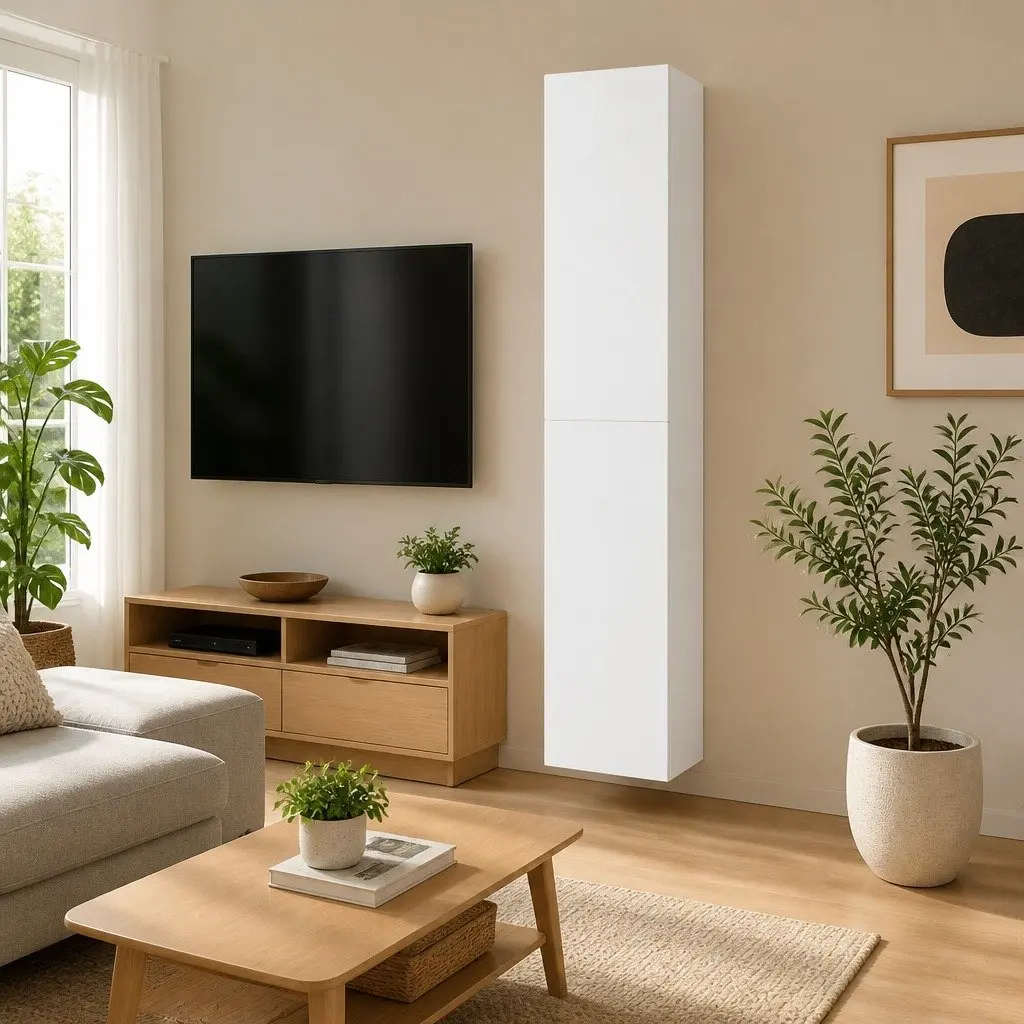 Wall-Mounted TV Cabinet Set 2 Shelves Living Room Storage White 30.5x30x90cm