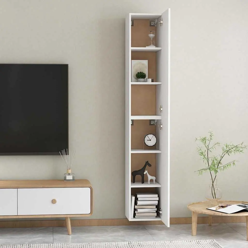 Wall-Mounted TV Cabinet Set 2 Shelves Living Room Storage White 30.5x30x90cm