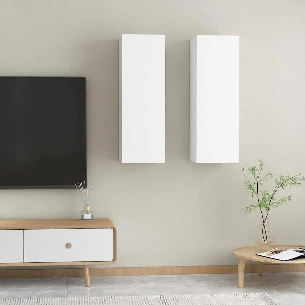 Wall-Mounted TV Cabinet Set 2 Shelves Living Room Storage White 30.5x30x90cm
