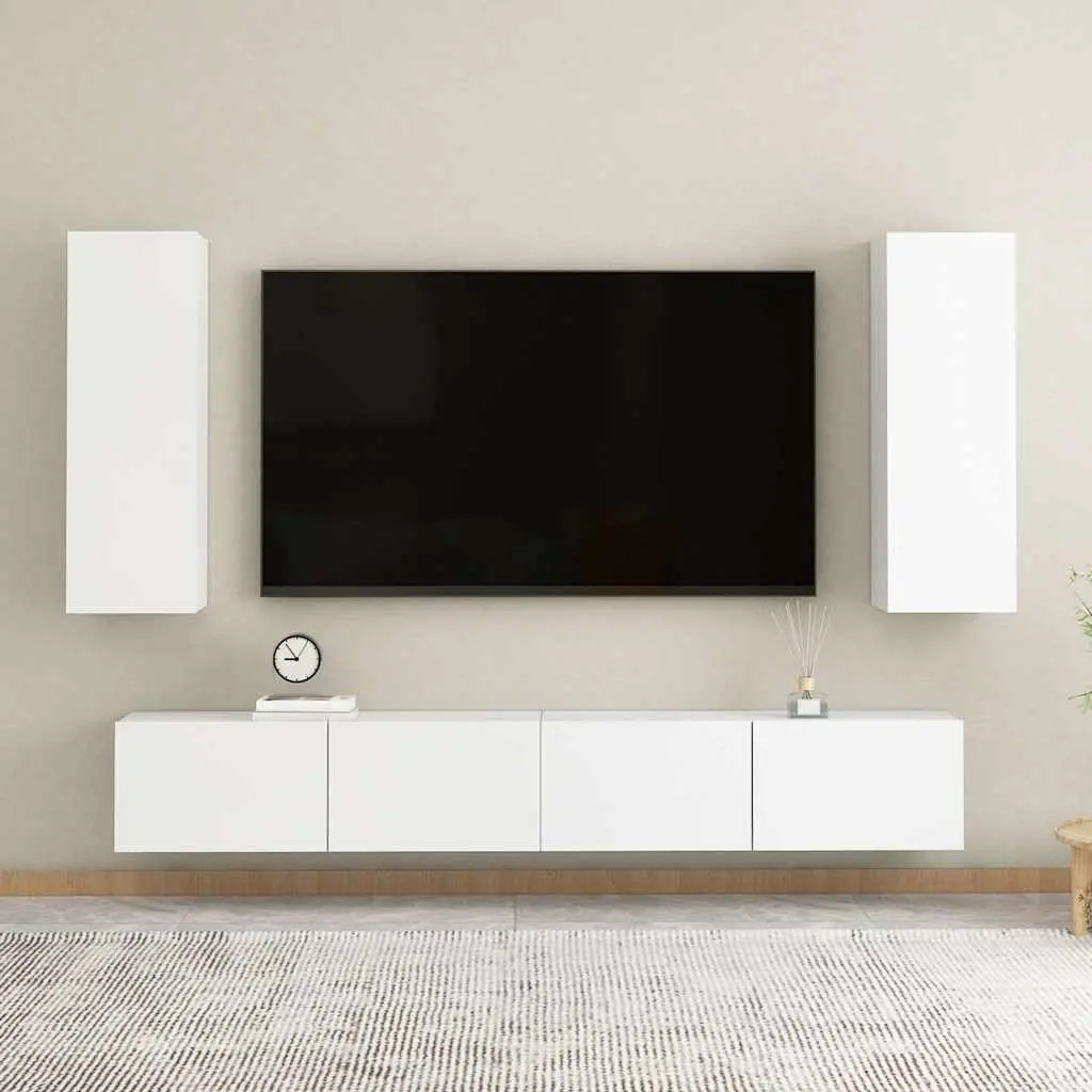 Wall-Mounted TV Cabinet Set 2 Shelves Living Room Storage White 30.5x30x90cm