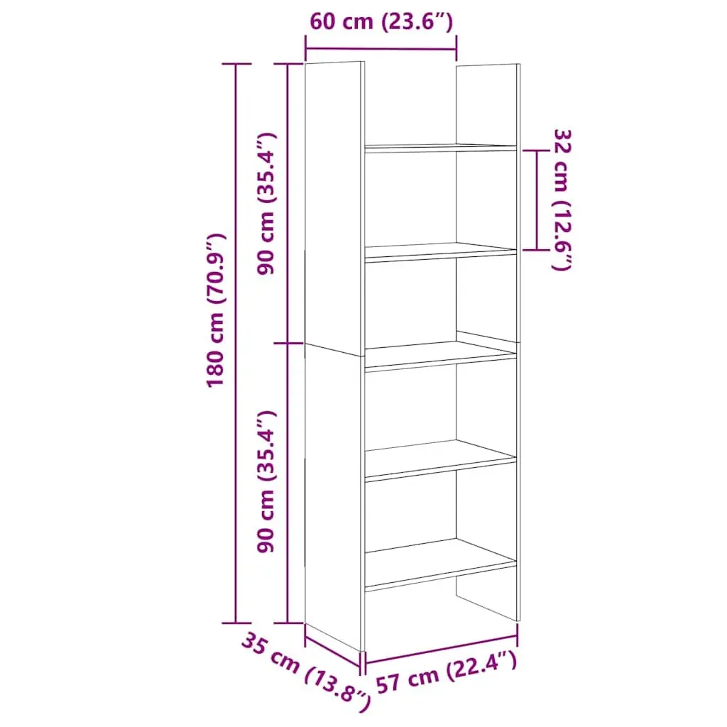 Book Cabinet Sonoma Oak 60x35x180 cm Engineered Wood Shelving Storage Unit