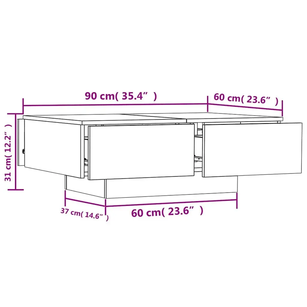 Engineered Wood Coffee Table Grey 90x60x31cm Living Room Accent Furniture