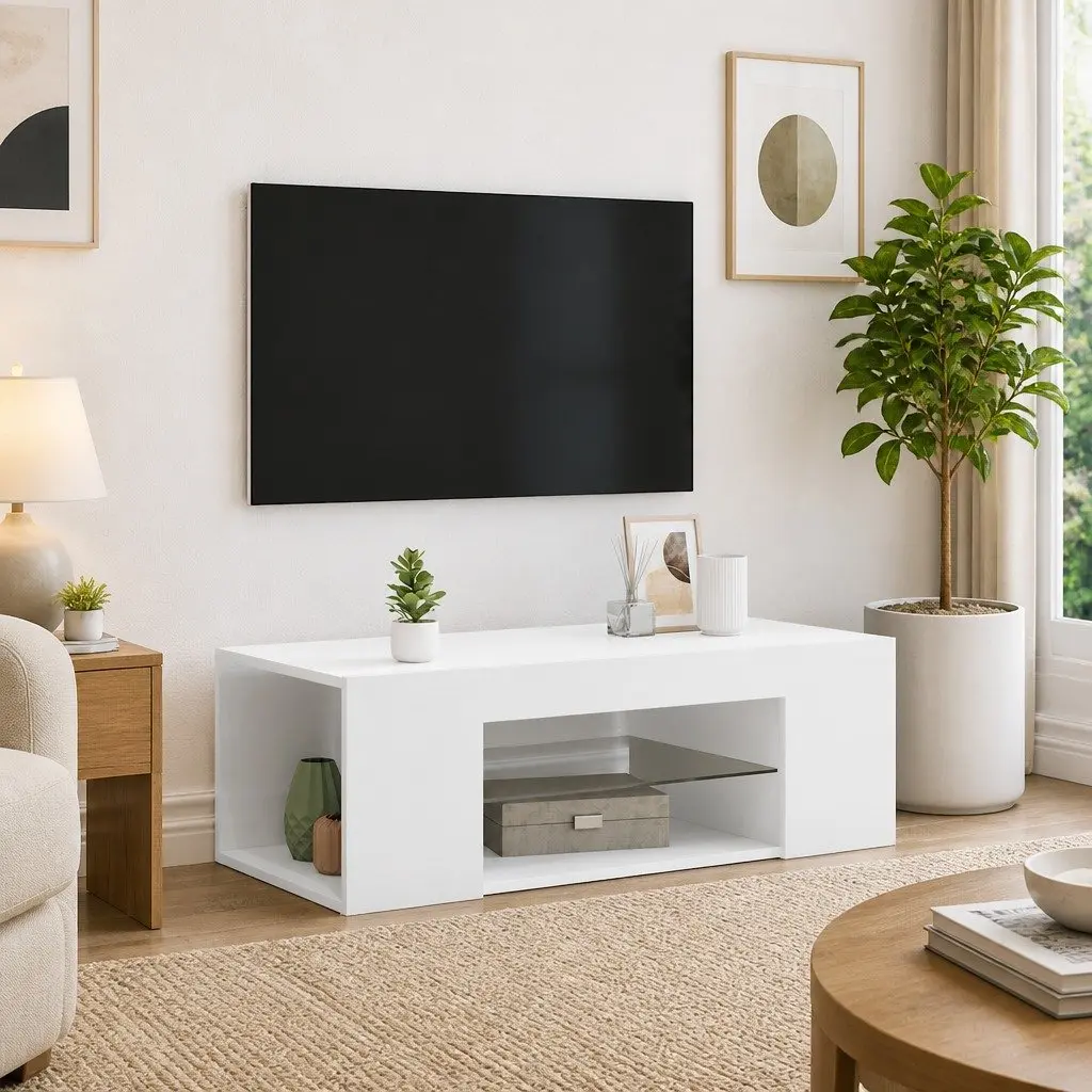 TV Cabinet Modern RGB LED Lights White Media Storage Unit 90 x 39 x 30 cm