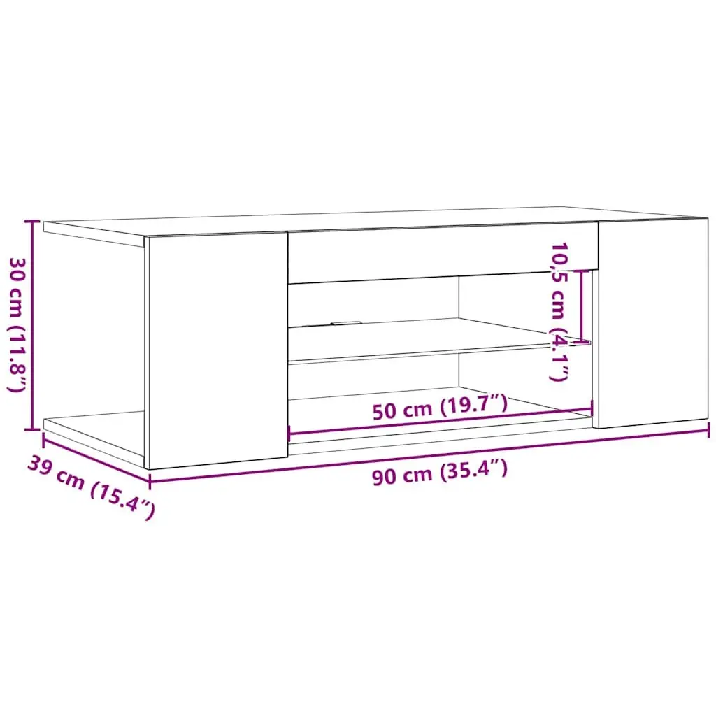TV Cabinet Modern RGB LED Lights White Media Storage Unit 90 x 39 x 30 cm