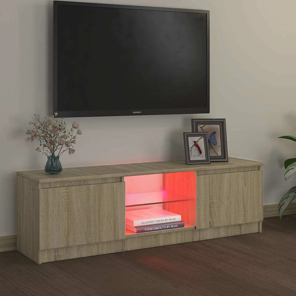 TV Cabinet with RGB LED Lights Storage Unit Media Entertainment Brown