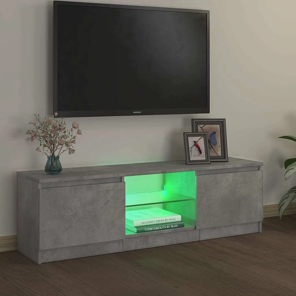 TV Cabinet with LED Lights Grey Modern Storage Unit Living Room Furniture