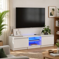 Functional White TV Cabinet with LED Lights for Your Home