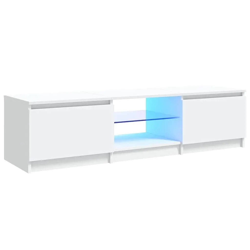 White TV Cabinet with LED Lights Living Room Storage 140x40x36cm Modern Design