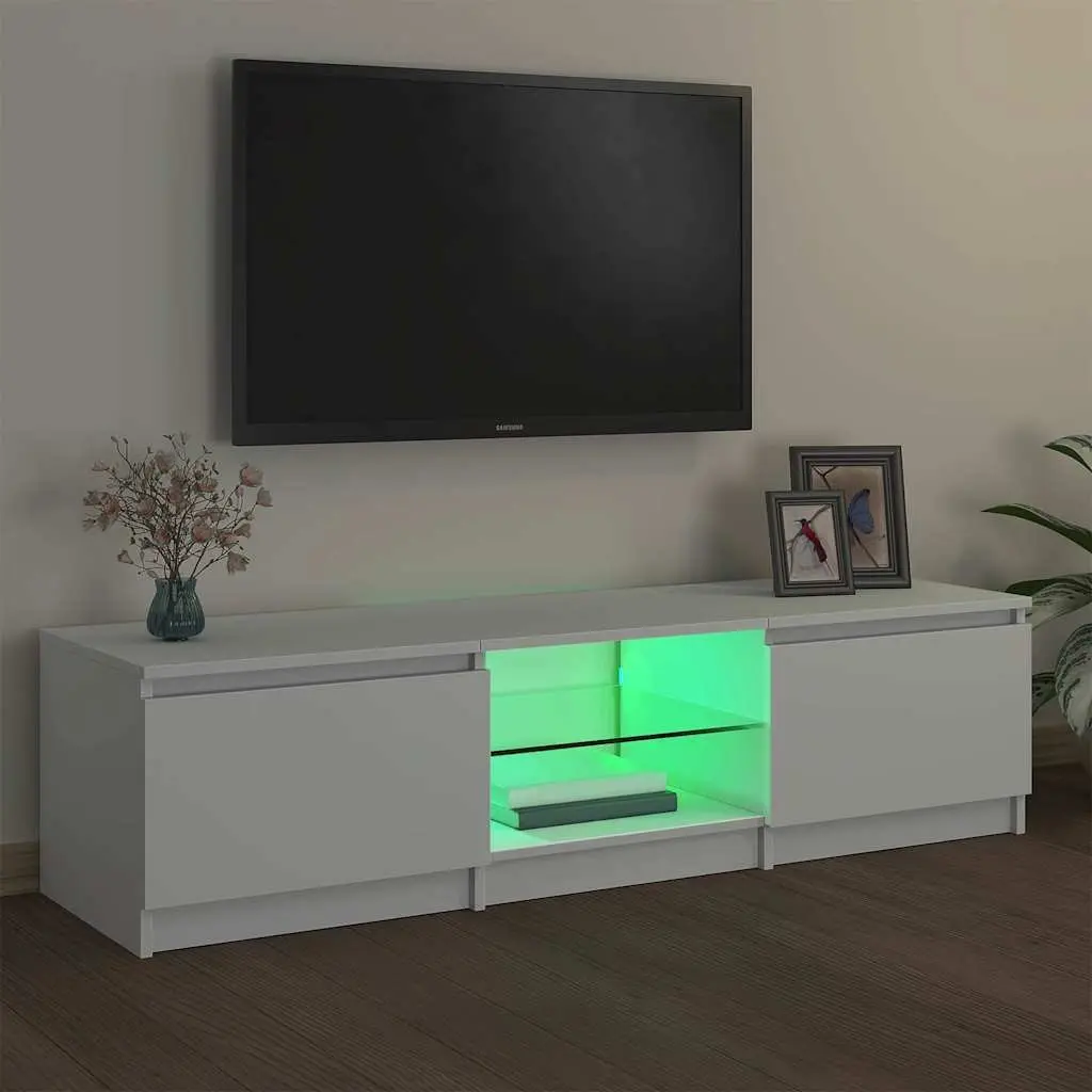 White TV Cabinet with LED Lights Living Room Storage 140x40x36cm Modern Design