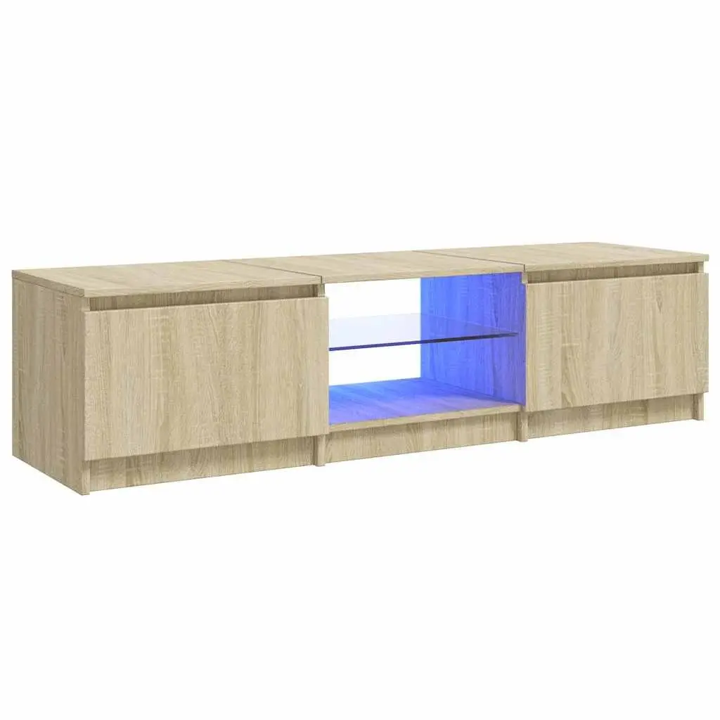 TV Cabinet with LED Lights Brown Media Stand Storage Unit 140x40x36cm