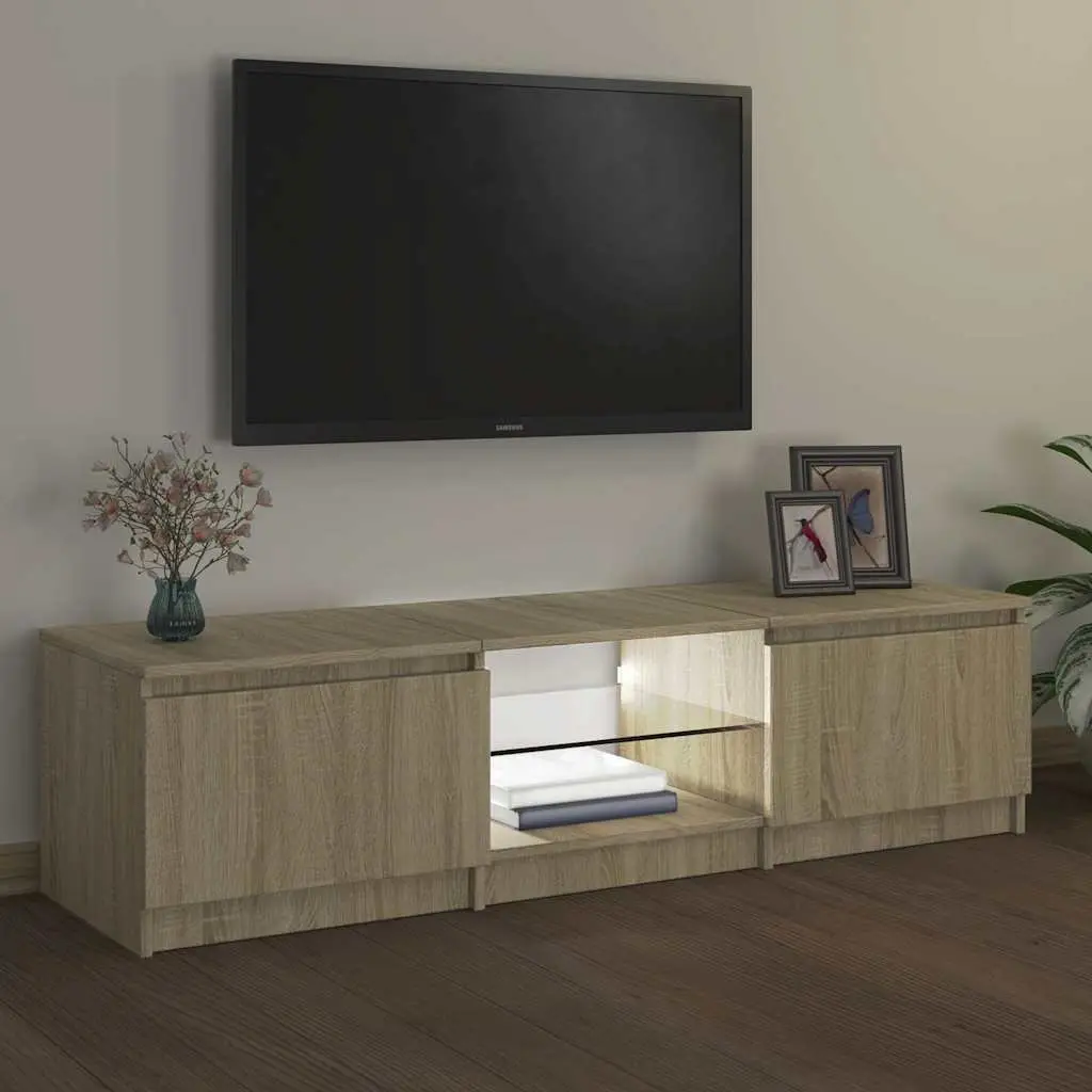 TV Cabinet with LED Lights Brown Media Stand Storage Unit 140x40x36cm
