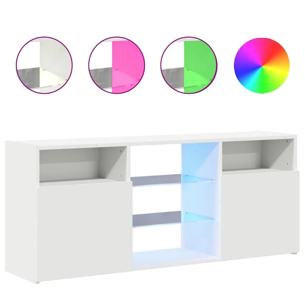 TV Cabinet with LED Lights White Living Room Media Storage Unit 120x30x50cm