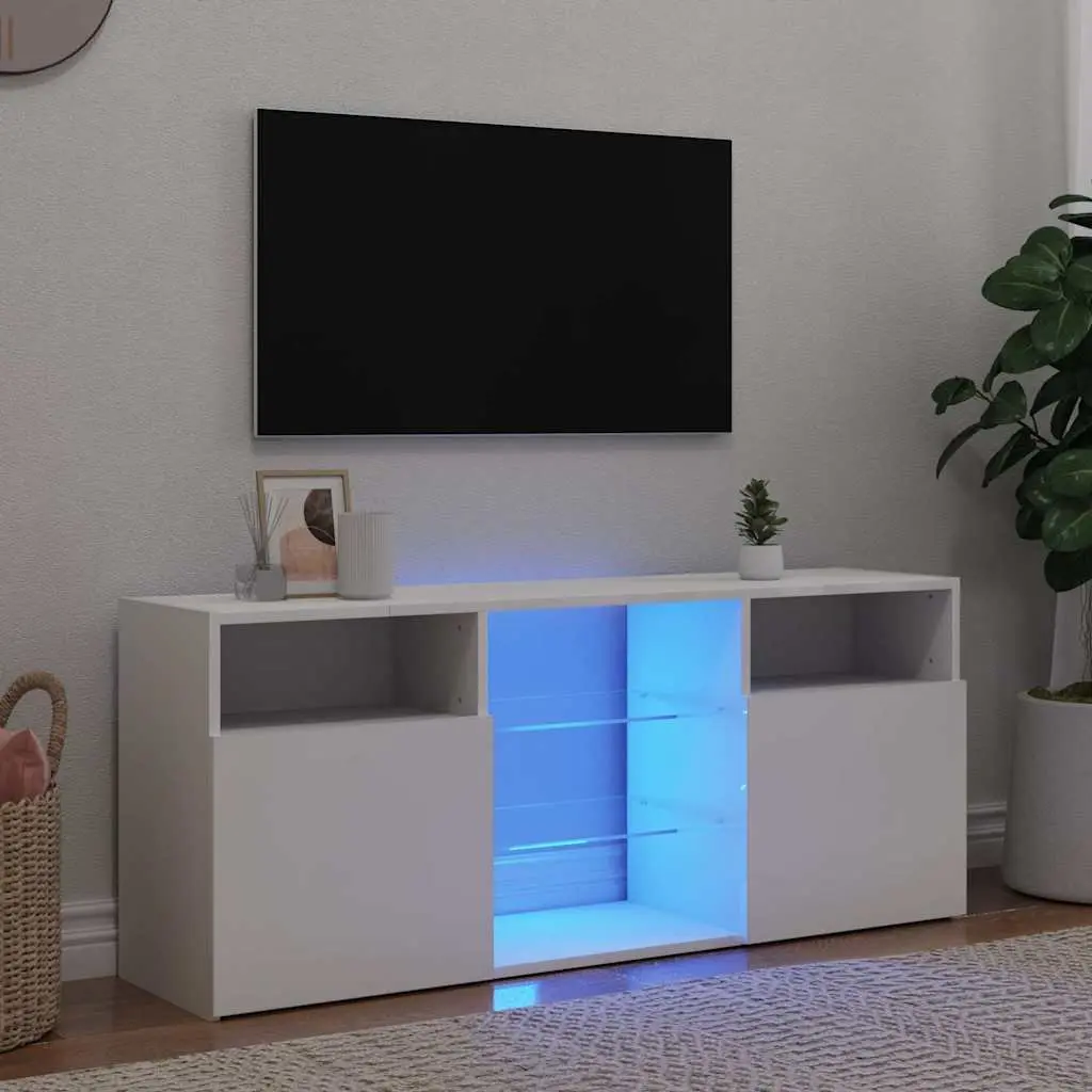 TV Cabinet with LED Lights White Living Room Media Storage Unit 120x30x50cm