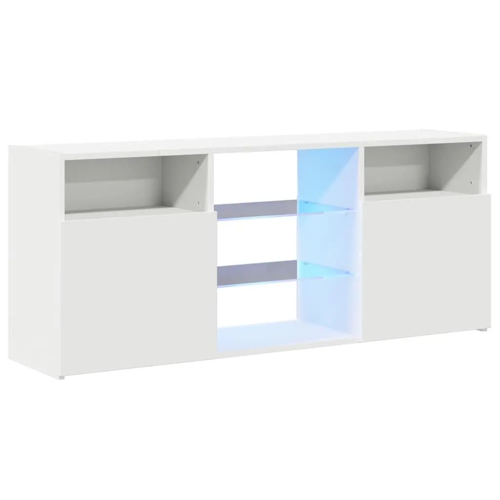 TV Cabinet with LED Lights White Living Room Media Storage Unit 120x30x50cm