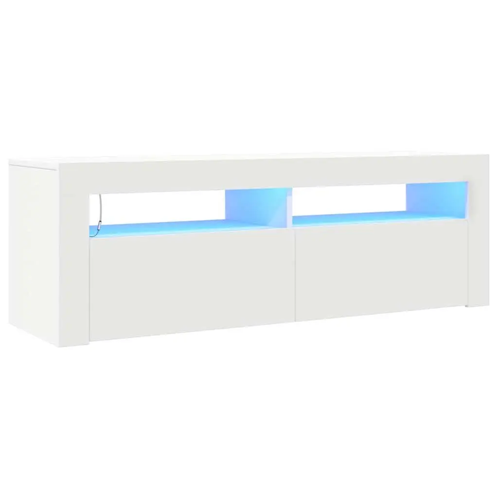 TV Stand Unit White Storage Cabinet RGB LED Lights 120x35x40cm