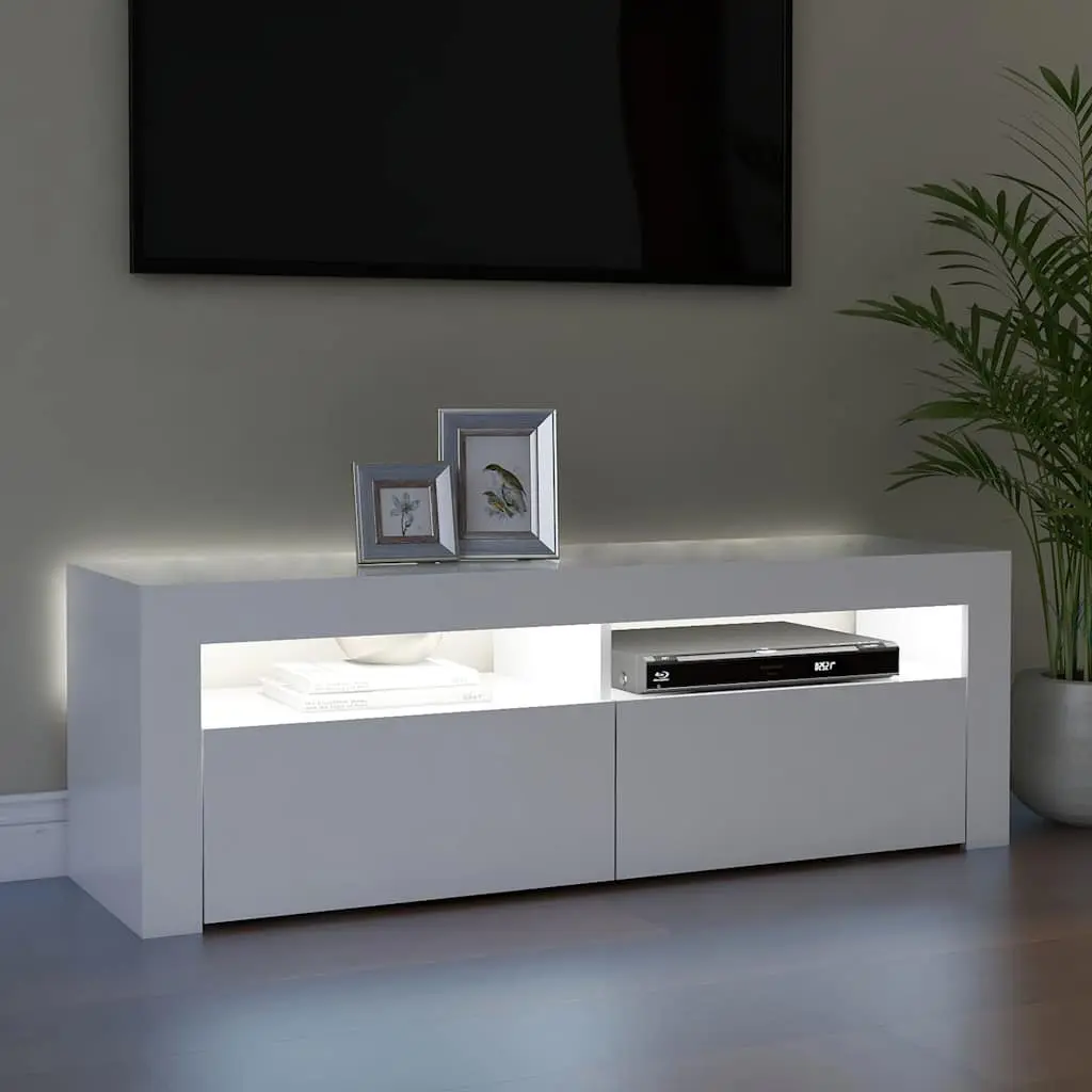 TV Stand Unit White Storage Cabinet RGB LED Lights 120x35x40cm